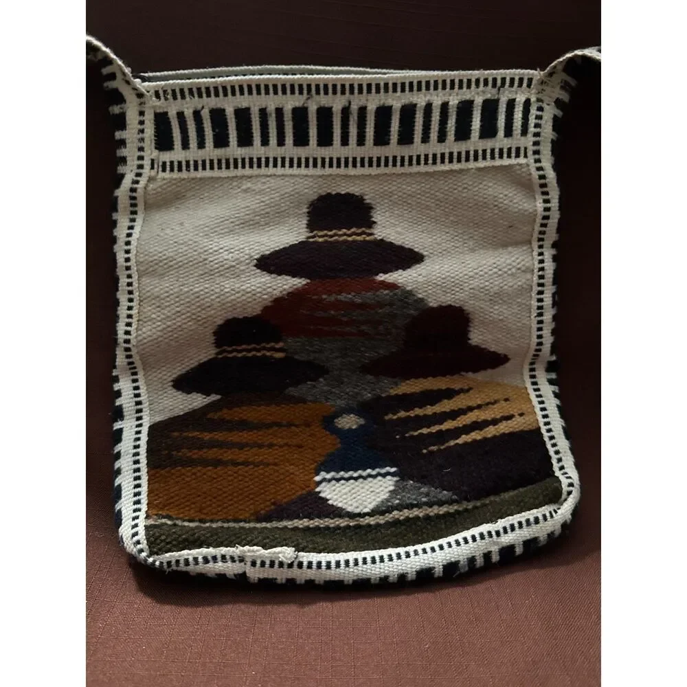 South American Hand Woven Wool Crossbody Tote Bag Zip Closure 9x8